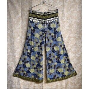 Tell Womens Sz Large Embellished Beaded Flare Wide Leg Pants Gypsy Festival